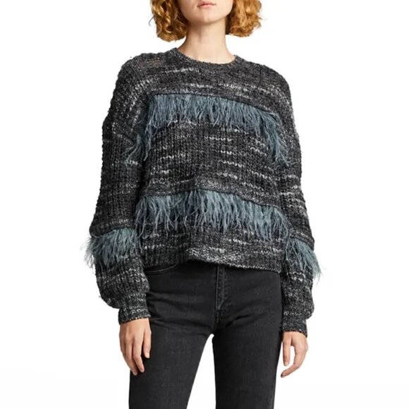 New CINQ À SEPT Melissa Ostrich Feather Crewneck Pullover Sweater NWT Large - Picture 4 of 11